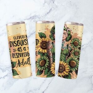 20oz Funny Cleverly Gisguised Retro Pin Up Green and Yellow Tumbler